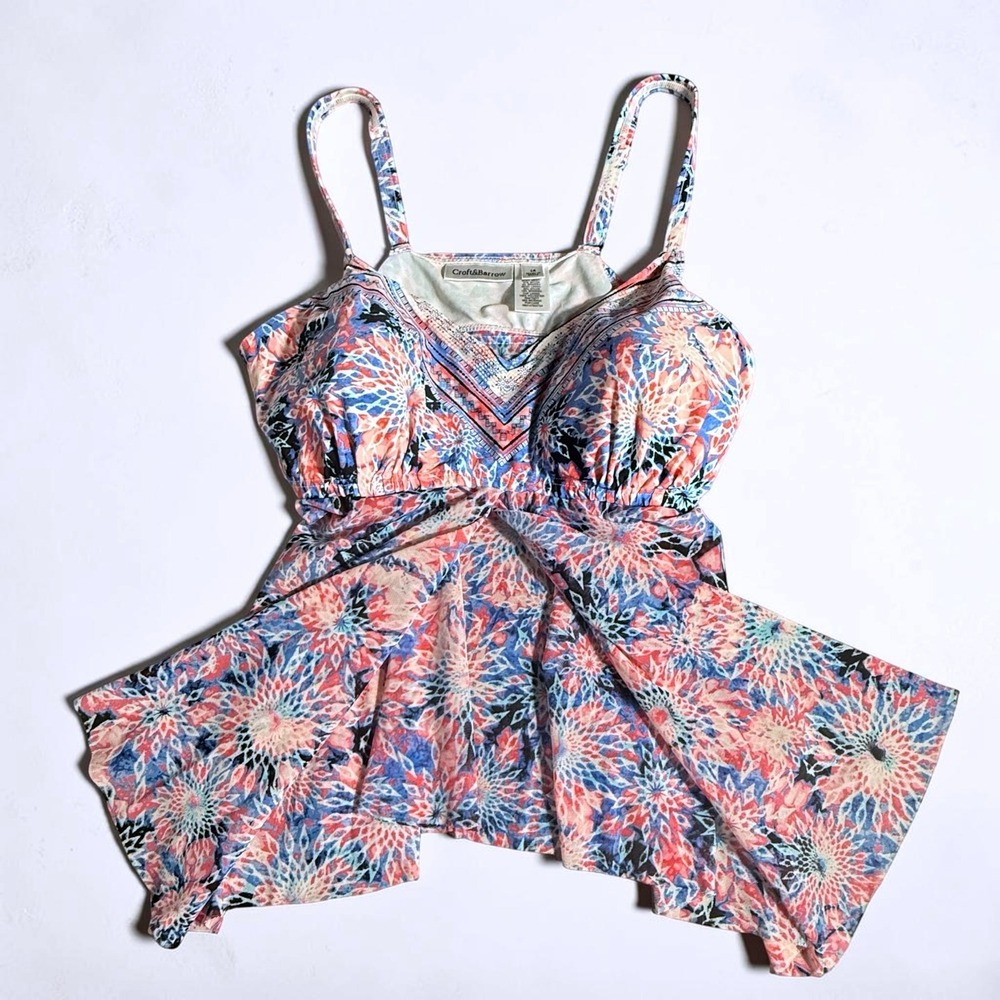 Croft & Barrow Womens Pink Blue Floral Flyaway Tankini Swim Top Size 14 - Picture 4 of 10